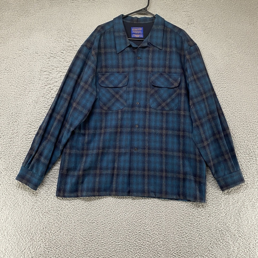 Pendleton Heritage Shirt Mens XL Blue Plaid Wool Flannel Lined Shacket Workwear